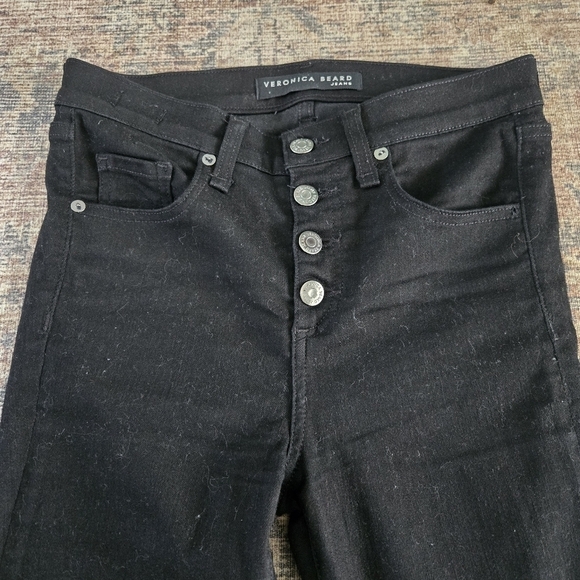 Veronica Beard Debbie 10" Ankle-Crop Skinny Jean Black Raven Button Fly Size 26 - Picture 3 of 8